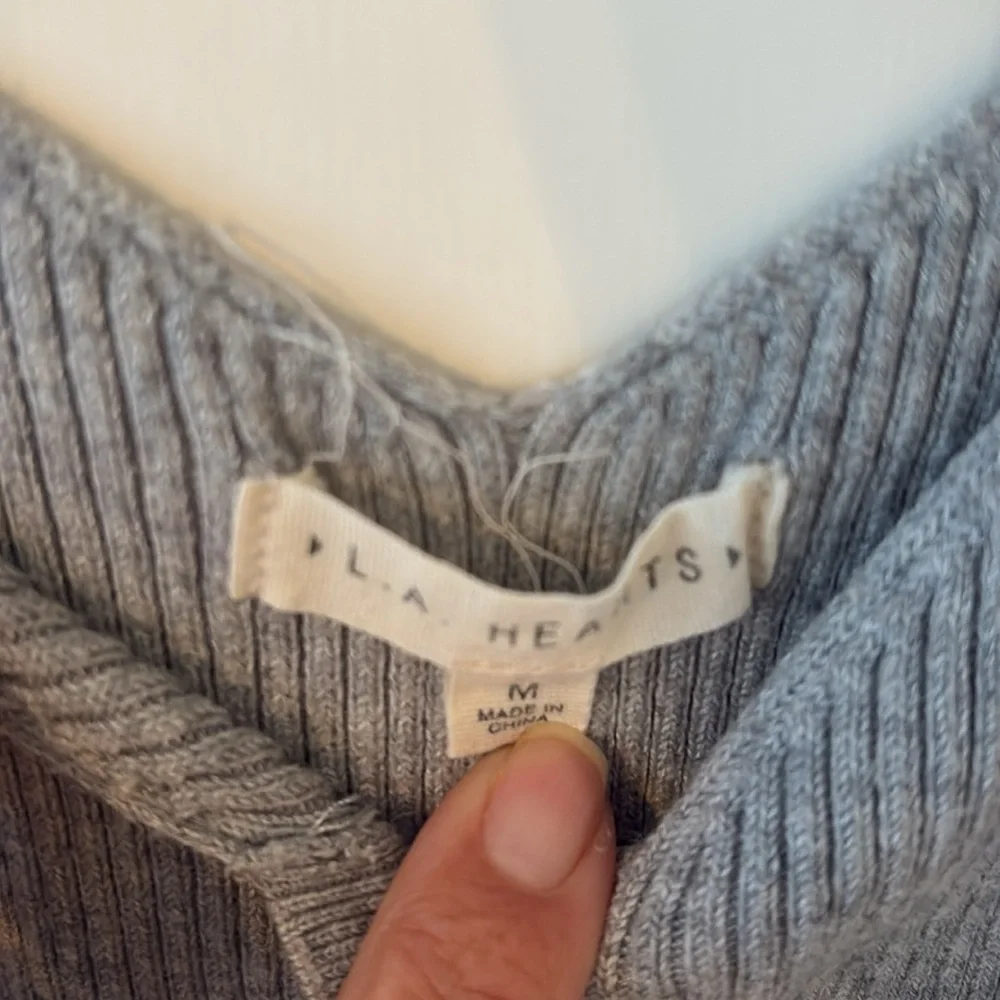 Gray Ribbed Button-Front Top - Picture 2 of 3